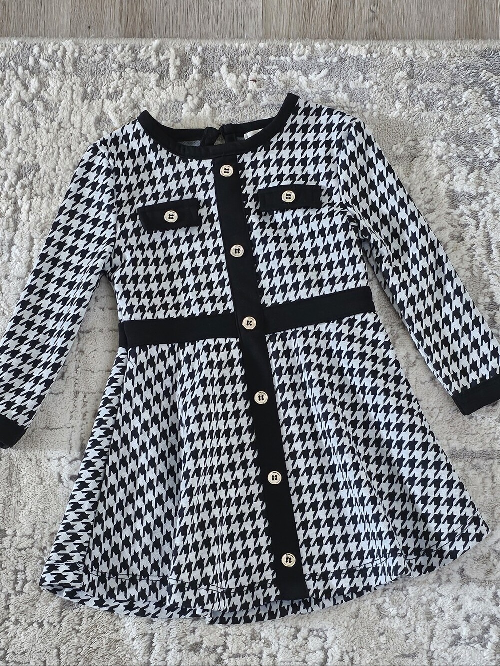 Btween Baby Girls Houndstooth Black White Long Sleeve Dress 18M